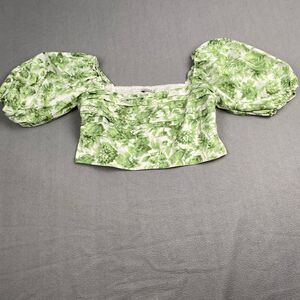 Abercrombie & Fitch Women's size XL Green Floral Puff Sleeve Crop Top Smocked,